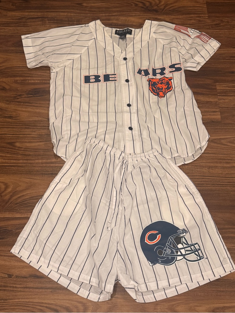 VTG 90s Esleep Chicago Bears Pajama Set Matching Shorts Top Men’s Pinstripe NFL
